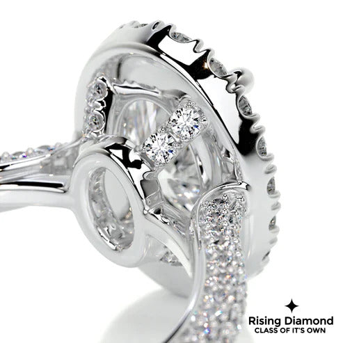 2.25 Ct Oval Cut Colorless Moissanite Engagement ring With Halo Setting And Pave Shank