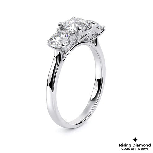 2.5 CT Round Cut Colorless Moissanite Three Stone Ring