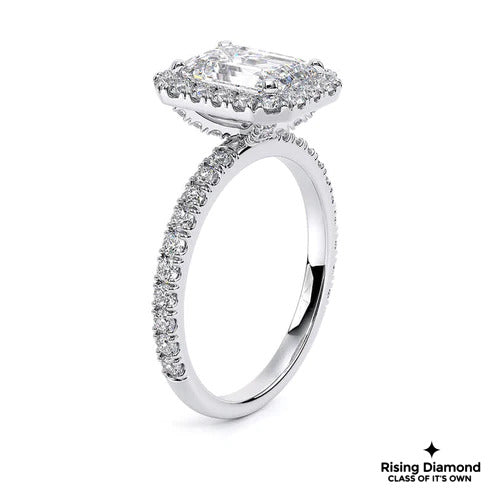 1.58 Ct Emerald Cut F-VS2 Lab Grown Diamond Halo Engagement Ring