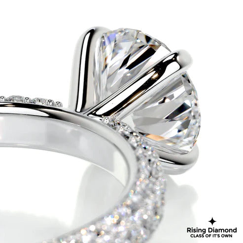 3.0 Ct Round Cut Colorless Moissanite Micro Pave Engagement Ring