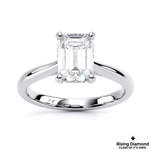1.8 Ct Emerald Cut F/VS2 Lab Grown Diamond Hidden Halo Engagement Ring