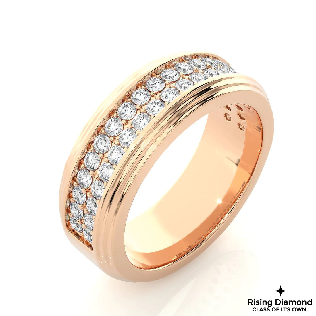 0.85 TCW Round Cut Colorless Moissanite Double Pave Wedding Band