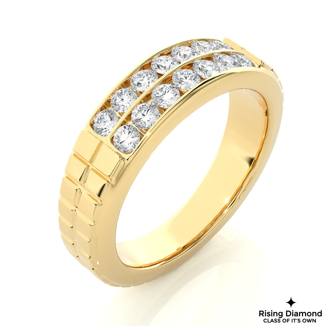 0.95 TCW Round Cut Colorless Moissanite Gold Wedding Band