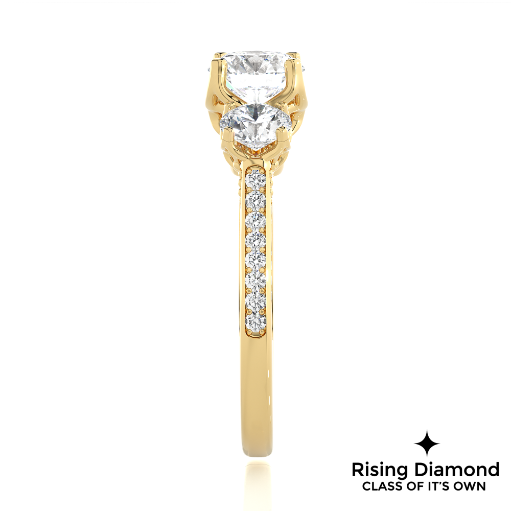 1.48 Ct Round Cut Colorless Moissanite Three Stone Engagement Ring