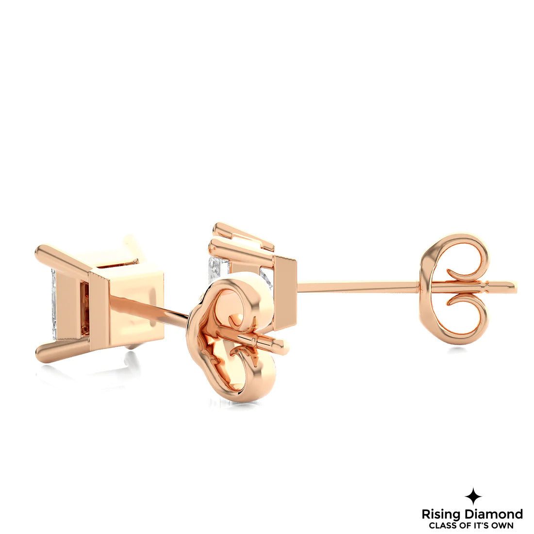 1.00 Ct Princess Cut F-VS Lab Grown Diamond Gold Stud Earring