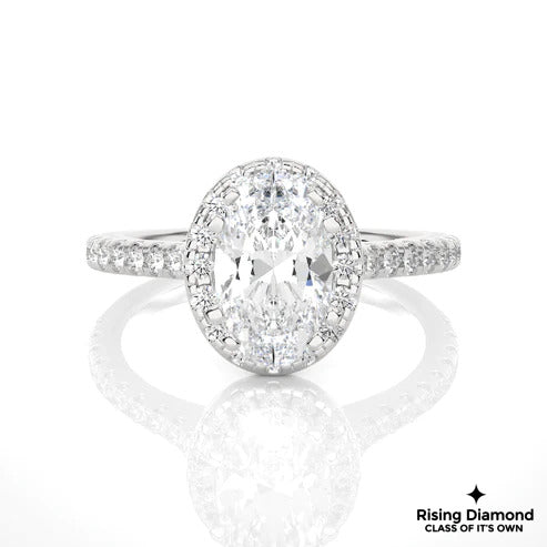 1.05 Ct Oval Cut E-VS1 Lab Grown Diamond Halo Engagement Ring