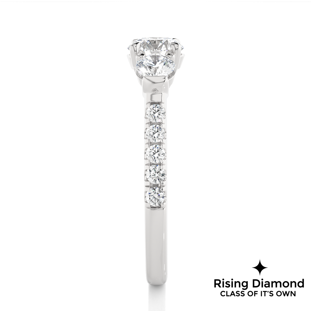 1.31 Ct Round Cut Colorless Moissanite Three Stone Gold Engagement Ring