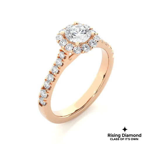 1.01 Ct Round Cut E-VS Lab Grown Diamond Gold Halo Engagement Ring