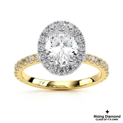 1.5 Ct Oval Cut F-VS2 Lab Grown Diamond Halo Engagement Ring