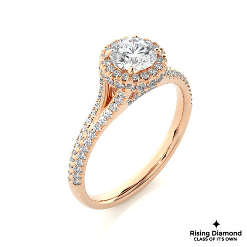 1.02 Ct Round Cut E-VS Lab Grown Diamond Gold Halo Engagement Ring