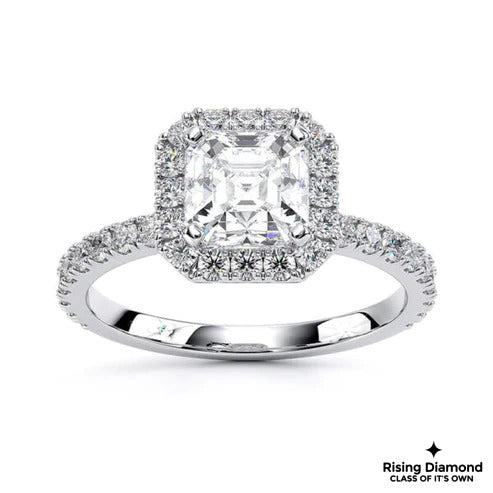 1.20 Ct Asscher Cut G/VS2 Lab Grown Diamond Halo Ring