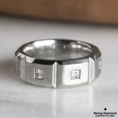 0.35 Ct Princess Cut Colorless Moissanite Gold Wedding Band