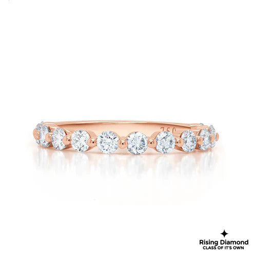 1.06 CTW Round Cut Colorless Moissanite Half Eternity Wedding Band in Bubble Prong Setting