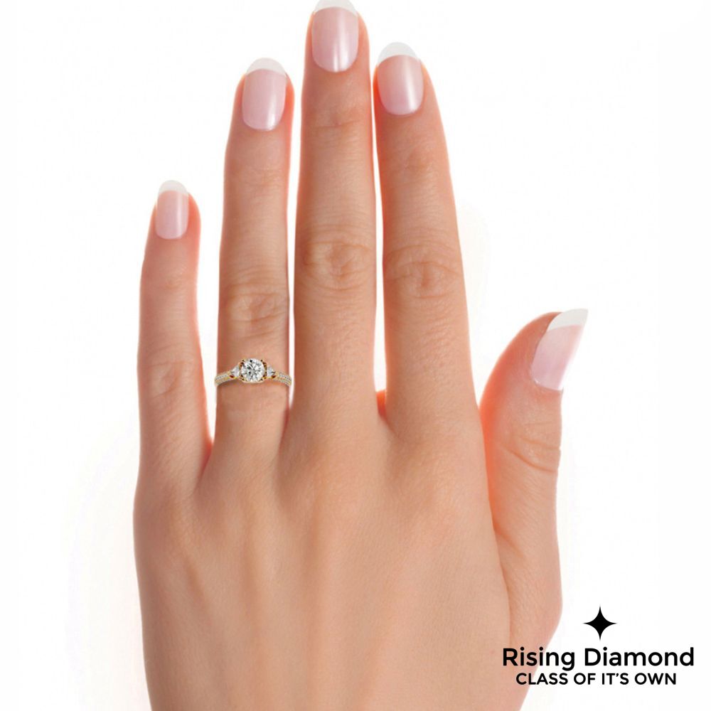 1.53 Ct Round Cut Colorless Moissanite Three Stone Engagement Ring