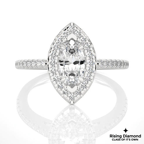 1.02 CT Marquise Cut F/VS1 Lab Grown Diamond Halo Ring