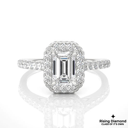 1.39 Ct Emerald Cut E-VS2 Lab Grown Diamond Halo Engagement Ring