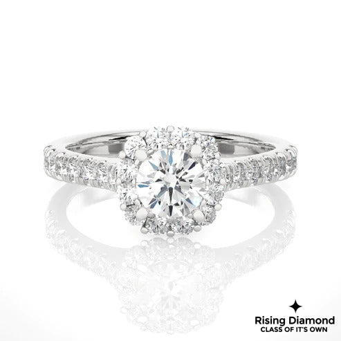 1.01 Ct Round Cut E-VS Lab Grown Diamond Gold Halo Engagement Ring