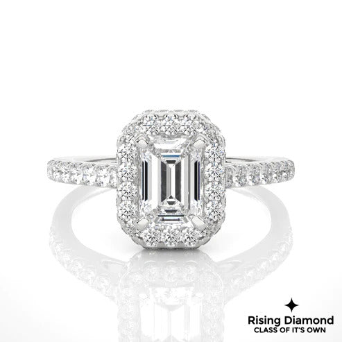 3.5 CT Emerald Cut Colorless Moissanite Halo Engagement Ring
