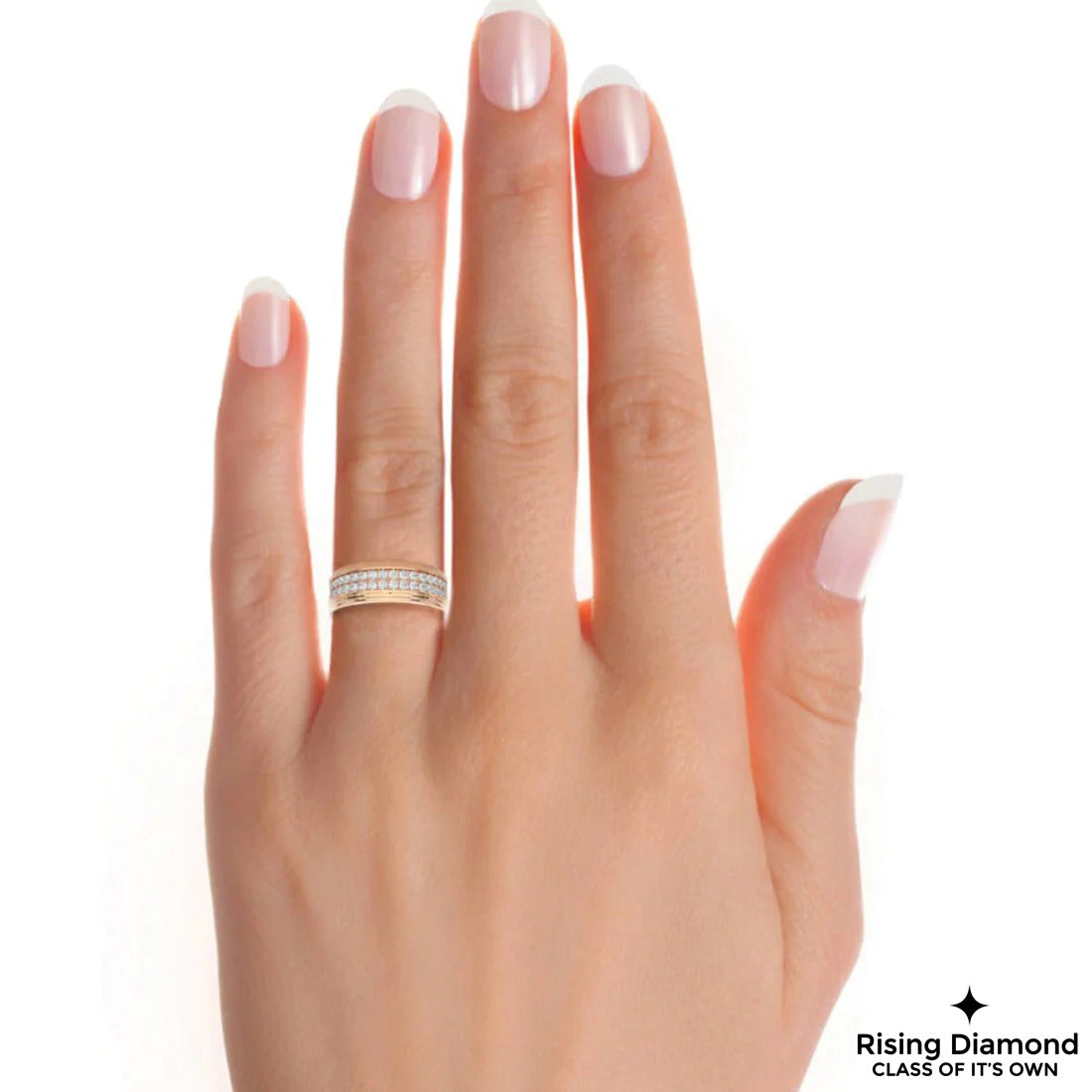 0.85 TCW Round Cut Colorless Moissanite Double Pave Wedding Band
