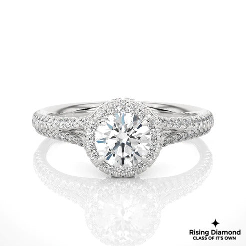 1.02 Ct Round Cut E-VS Lab Grown Diamond Gold Halo Engagement Ring