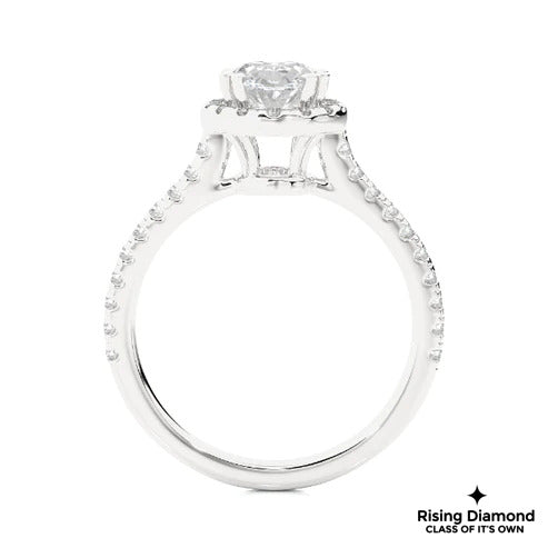 1.05 Ct Oval Cut E-VS1 Lab Grown Diamond Halo Engagement Ring