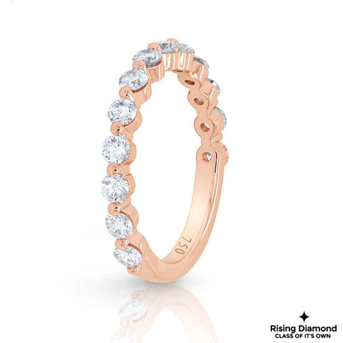 1.06 CTW Round Cut Colorless Moissanite Half Eternity Wedding Band in Bubble Prong Setting