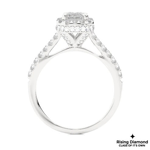1.39 Ct Emerald Cut E-VS2 Lab Grown Diamond Halo Engagement Ring