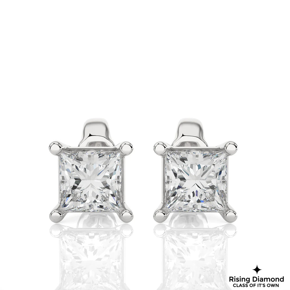 1.00 Ct Princess Cut F-VS Lab Grown Diamond Gold Stud Earring
