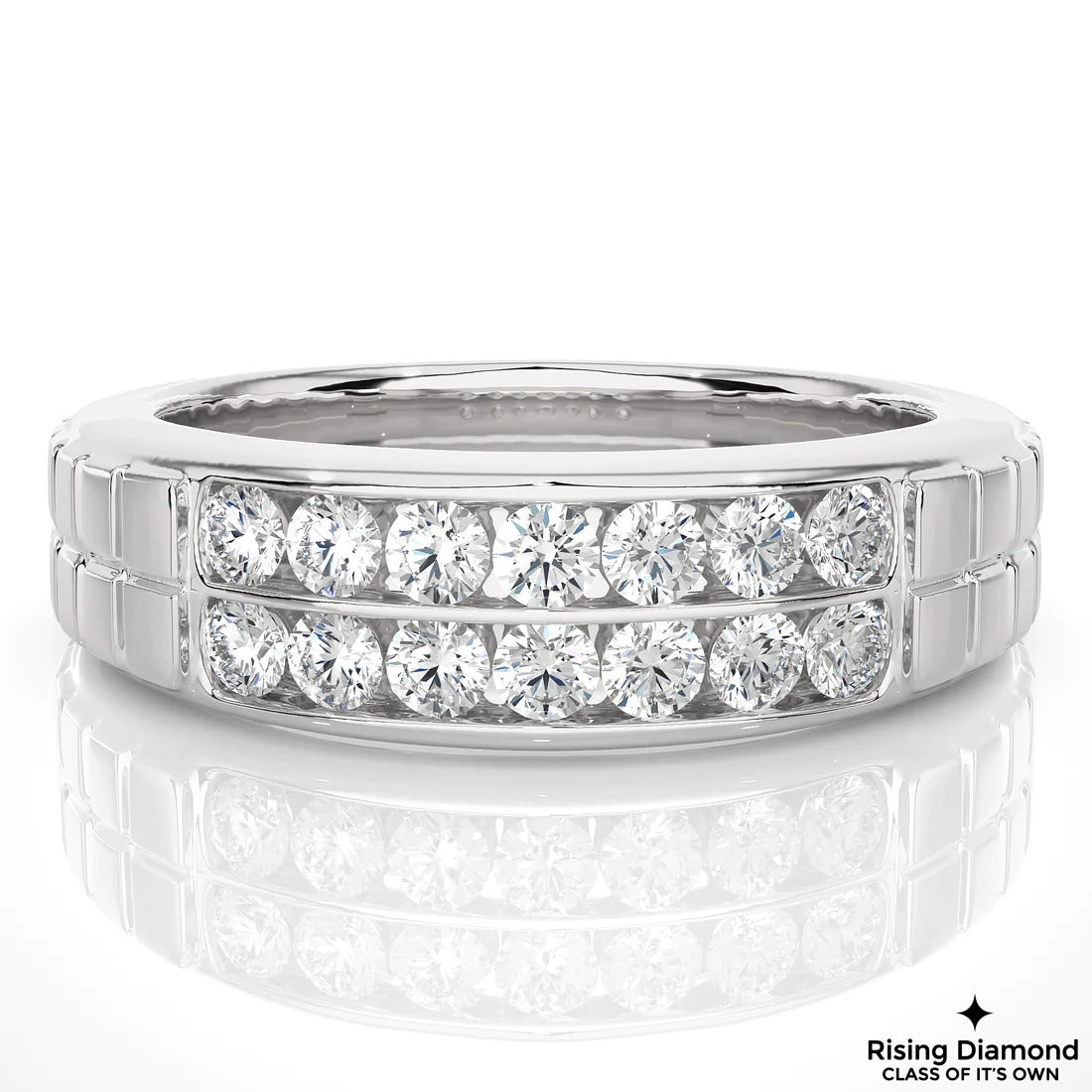 0.95 TCW Round Cut Colorless Moissanite Gold Wedding Band