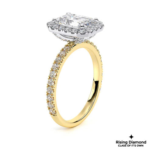 1.58 Ct Emerald Cut F-VS2 Lab Grown Diamond Halo Engagement Ring