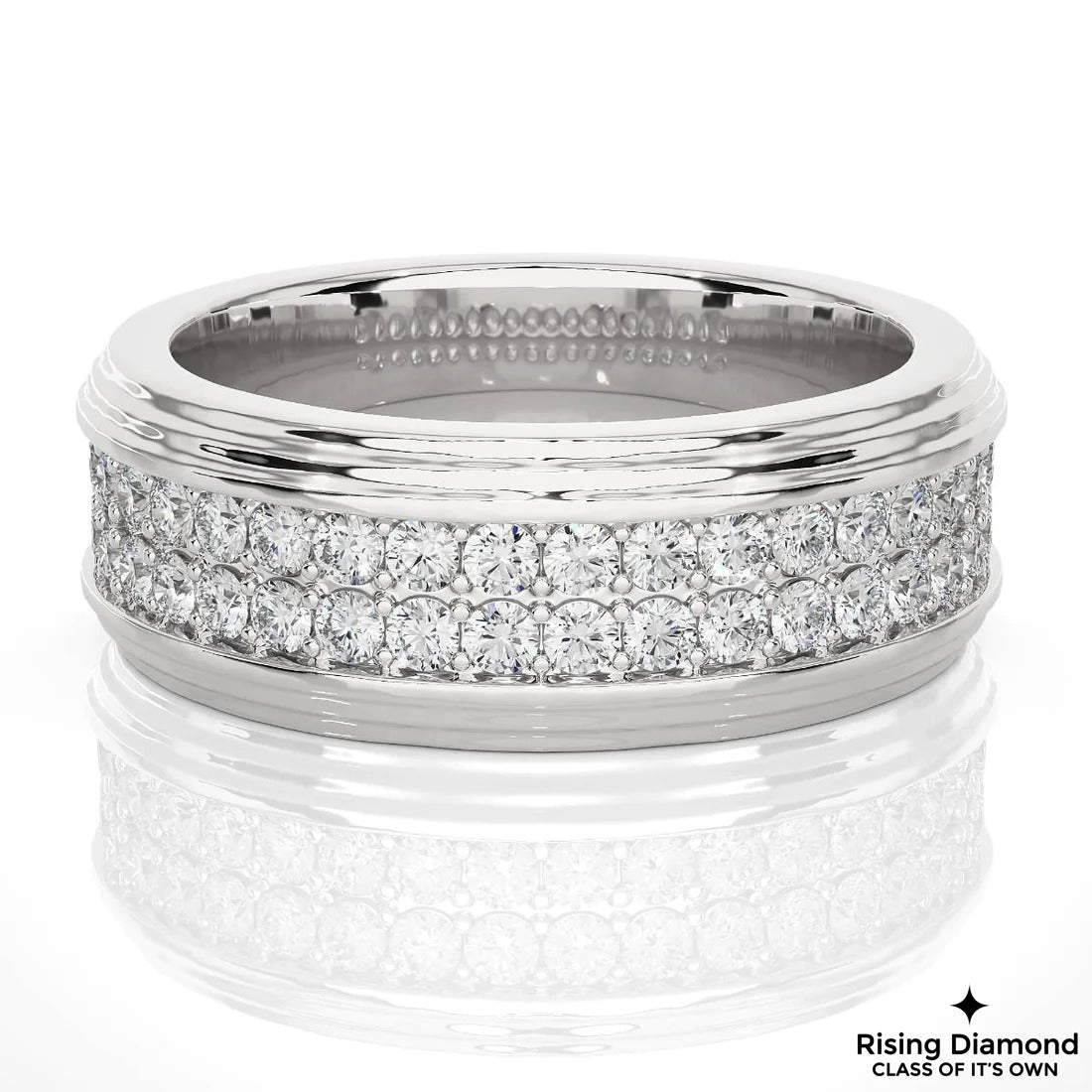 0.85 TCW Round Cut Colorless Moissanite Double Pave Wedding Band