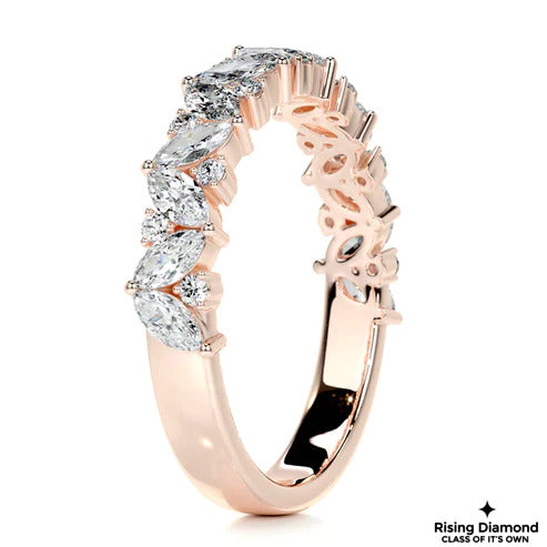 0.85 CTW Marquise and Round Cut Colorless Moissanite Wedding Band