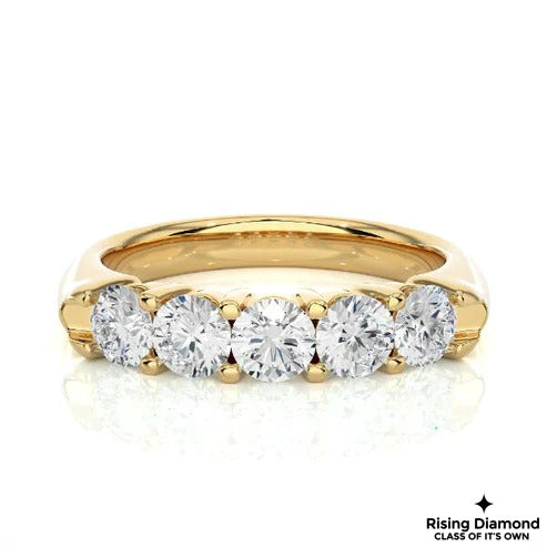 0.92 CTW Round Cut Colorless Moissanite Five Stone Wedding Band