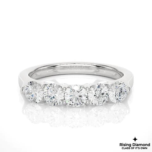 1.5 CTW Round Cut Colorless Moissanite Five Stone Band