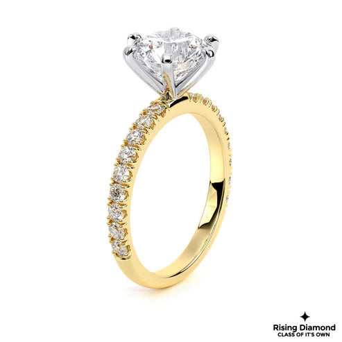 1.15 Ct Round Cut E-VS1 Lab Grown Diamond Six Prong Half Eternity Engagement Ring