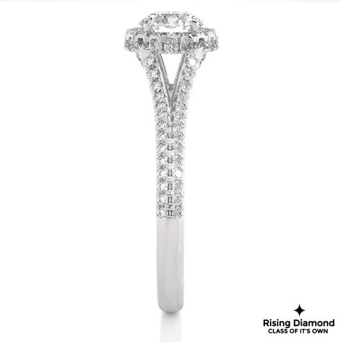 1.02 Ct Round Cut E-VS Lab Grown Diamond Gold Halo Engagement Ring