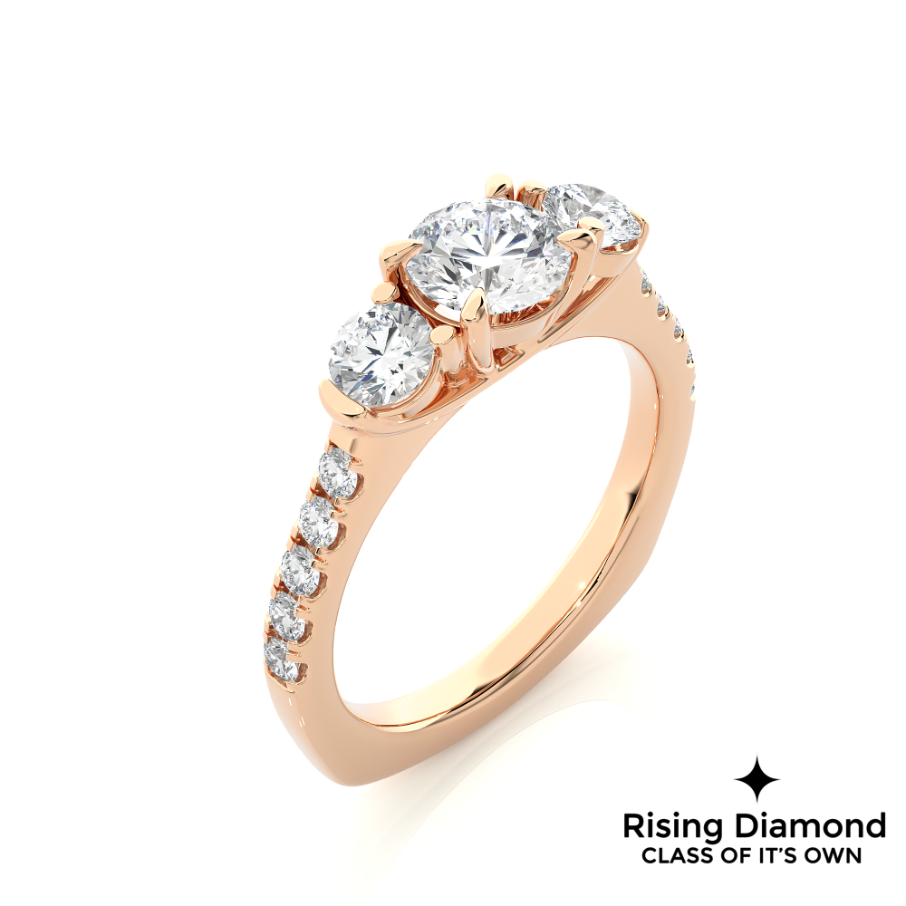 1.31 Ct Round Cut Colorless Moissanite Three Stone Gold Engagement Ring