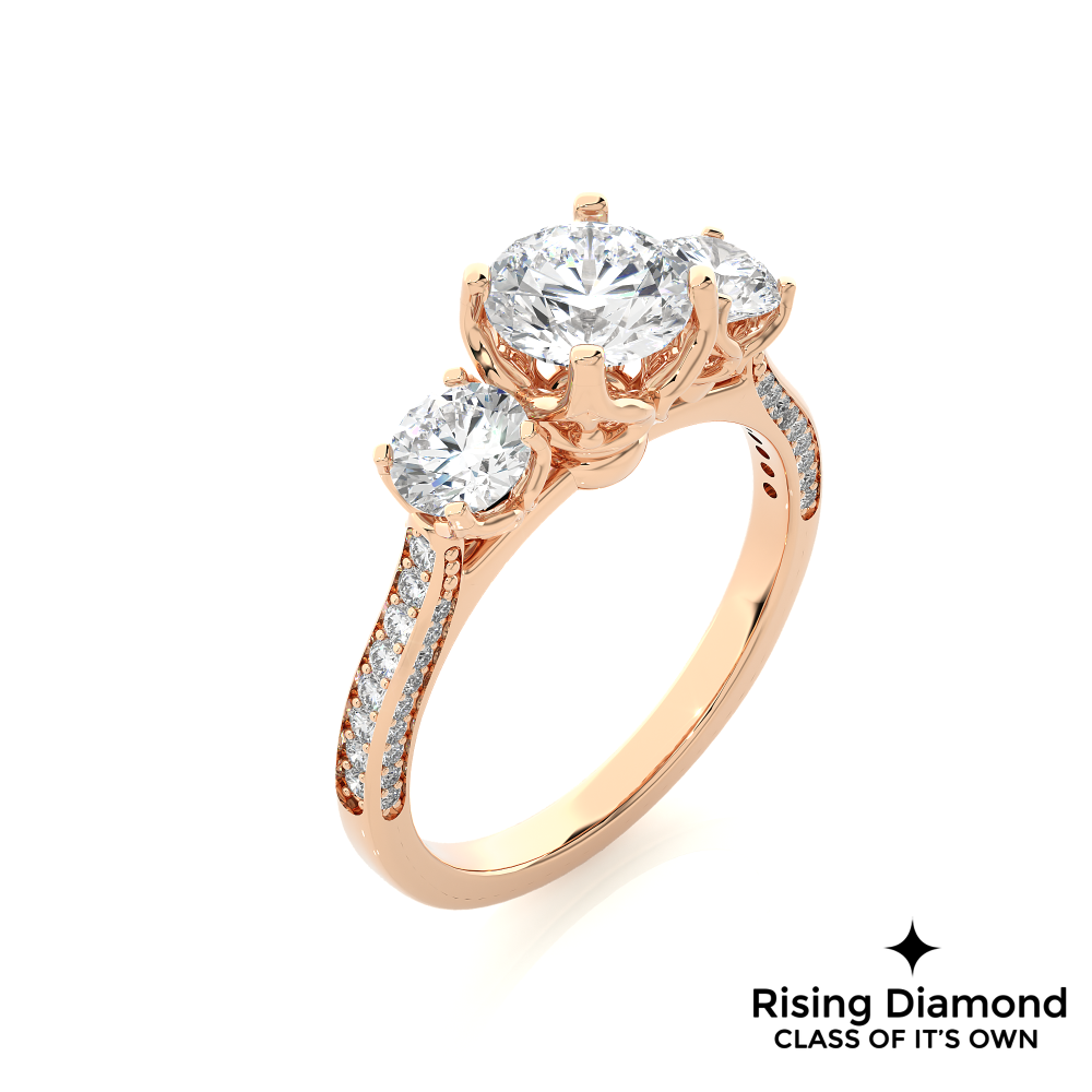 1.48 Ct Round Cut Colorless Moissanite Three Stone Engagement Ring