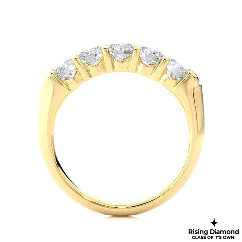 0.92 CTW Round Cut Colorless Moissanite Five Stone Wedding Band