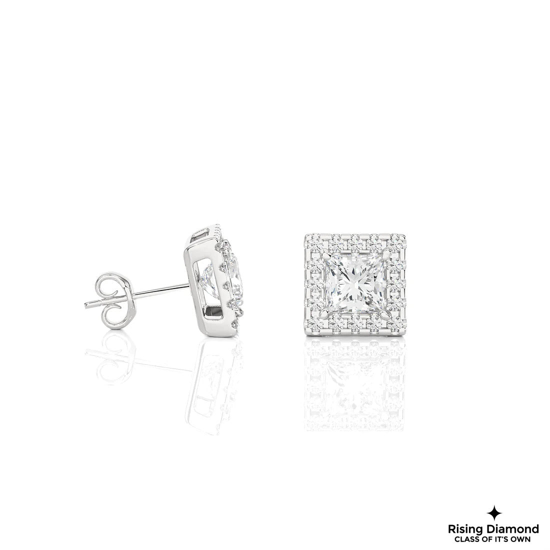 1.12 TCW Princess EF/VS Lab Grown For Each Diamond Halo Earring