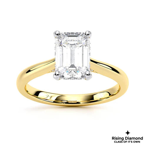 1.8 Ct Emerald Cut F/VS2 Lab Grown Diamond Hidden Halo Engagement Ring