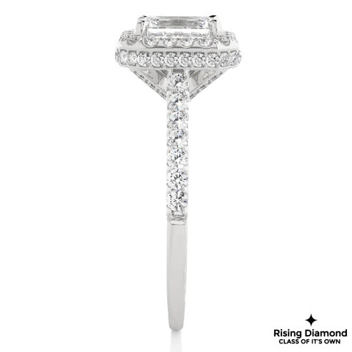 1.39 Ct Emerald Cut E-VS2 Lab Grown Diamond Halo Engagement Ring