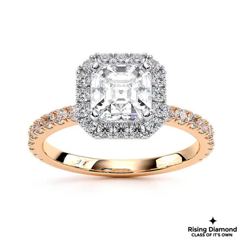 1.20 Ct Asscher Cut G/VS2 Lab Grown Diamond Halo Ring