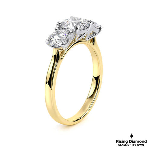 2.5 CT Round Cut Colorless Moissanite Three Stone Ring
