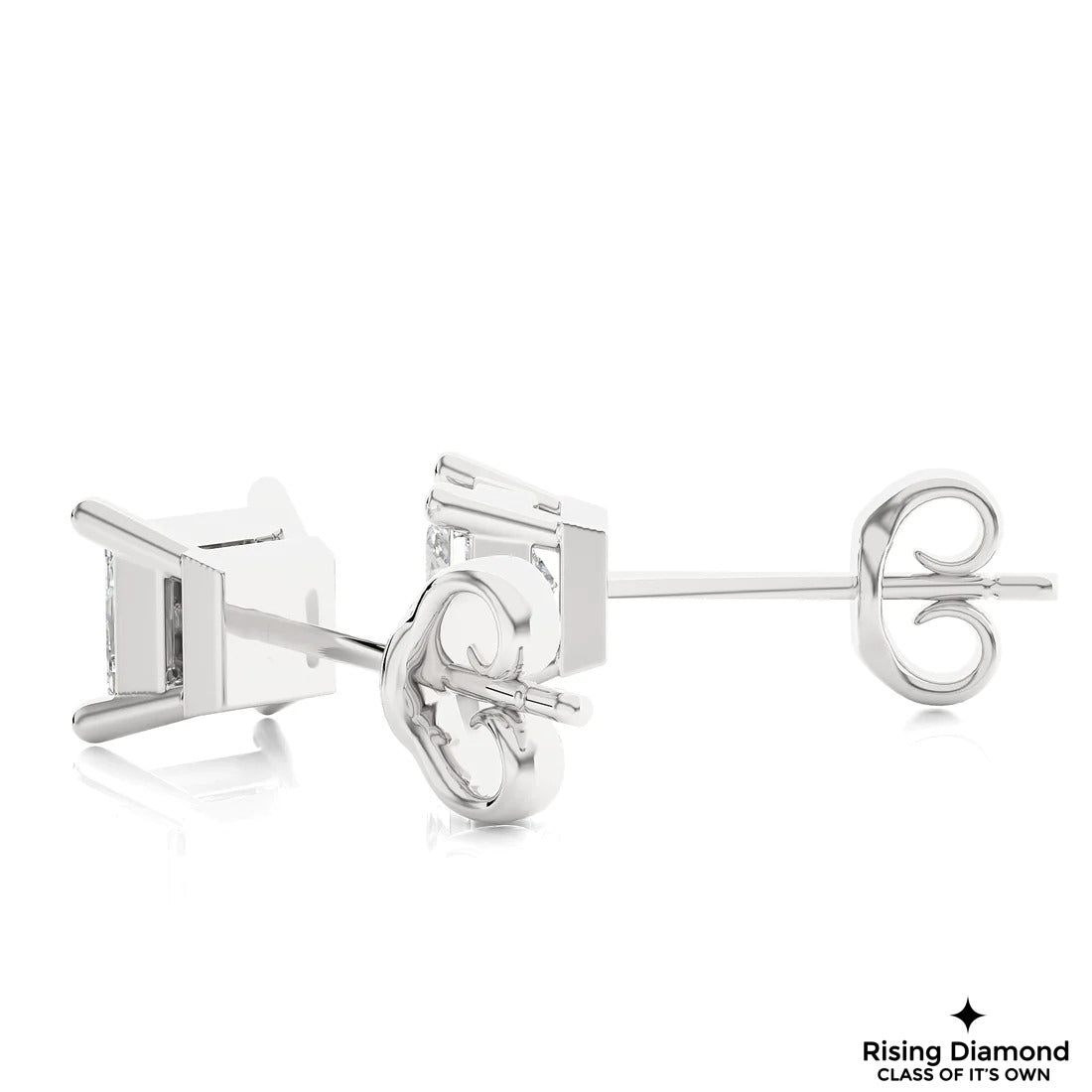 1.00 Ct Princess Cut F-VS Lab Grown Diamond Gold Stud Earring