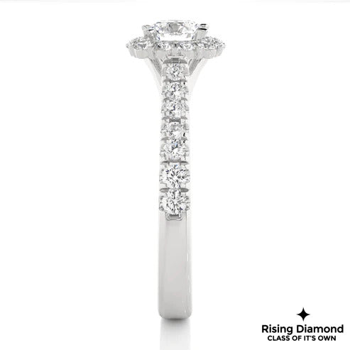 1.01 Ct Round Cut E-VS Lab Grown Diamond Gold Halo Engagement Ring