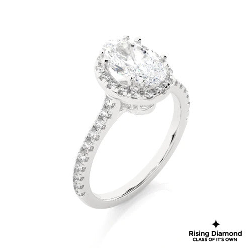 1.05 Ct Oval Cut E-VS1 Lab Grown Diamond Halo Engagement Ring