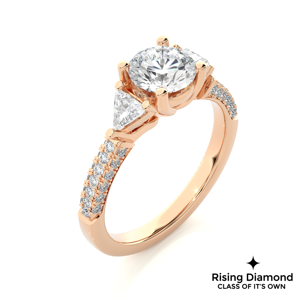 1.53 Ct Round Cut Colorless Moissanite Three Stone Engagement Ring