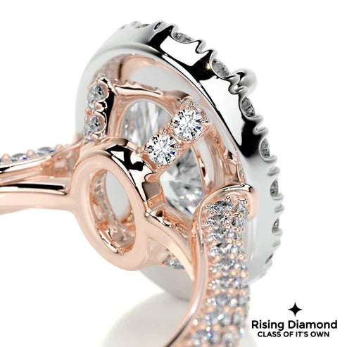 2.25 Ct Oval Cut Colorless Moissanite Engagement ring With Halo Setting And Pave Shank