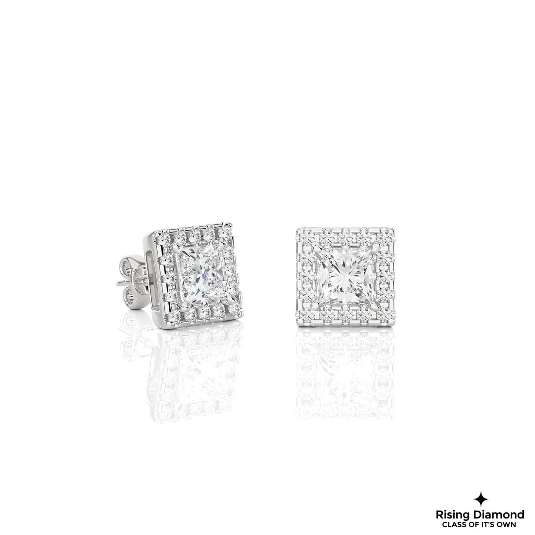 1.12 TCW Princess EF/VS Lab Grown For Each Diamond Halo Earring